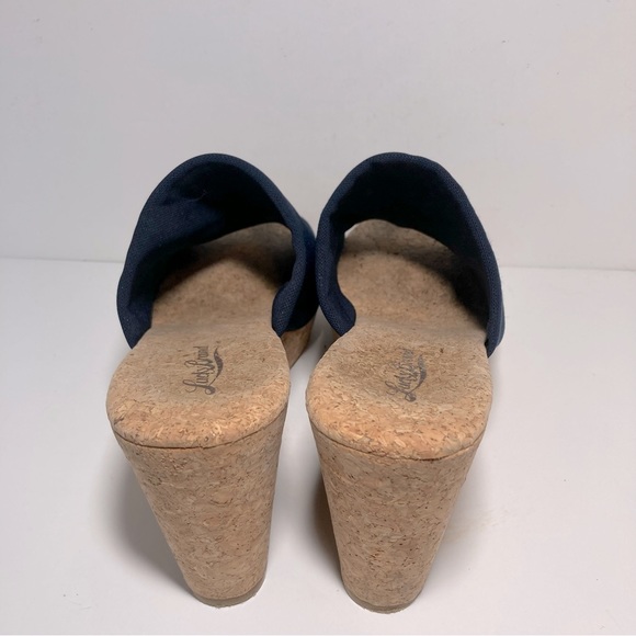 LUCKY BRAND Marilynn Wedge Sandals Tall Heels Navy Blue Womens Size 9 - Picture 5 of 14